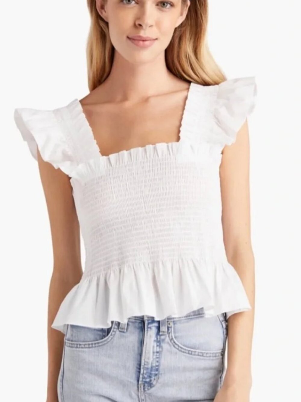 Hill House The Paz Nap Top S White Smocked Peplum Tank